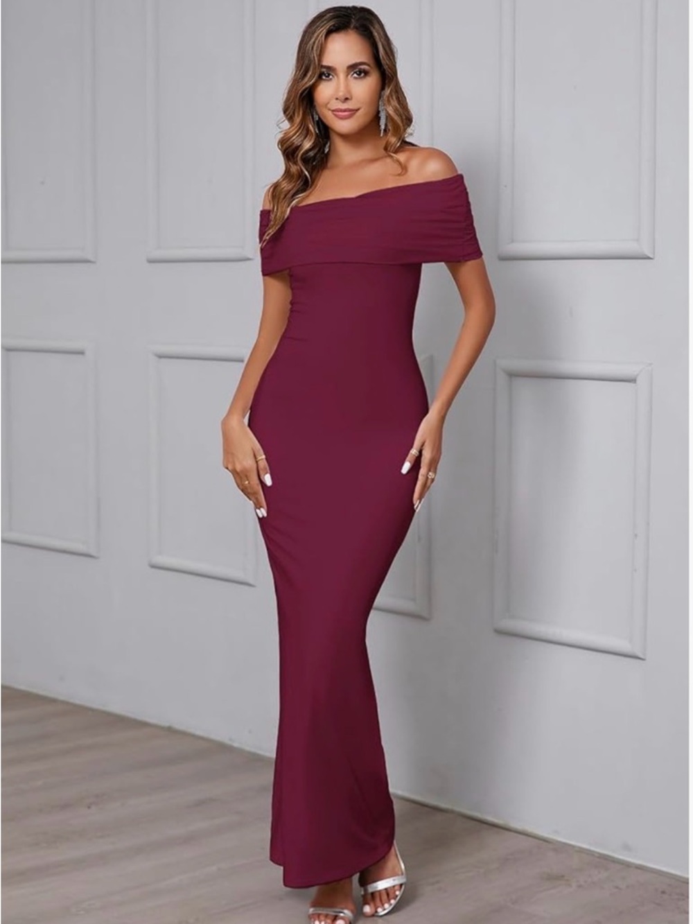 One-Shoulder Burgundy Evening Gown